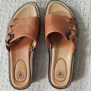 Ariat Brown Leather Slide Slip On Strappy Sandals Flats